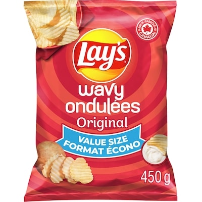 Lay’s Wavy Ondulées Croustilles Original, format écono 450 g, 1,55 $/100g
