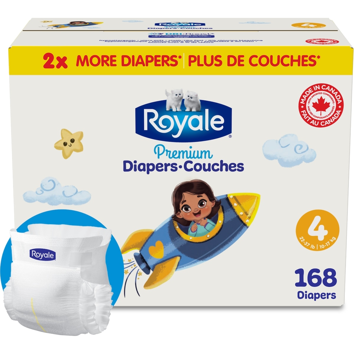 Royale Premium Diapers,  Size 4 - 168 Count, Disposable Baby Diapers 168 ea, $0.30/1ea