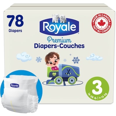 Royale Couches Premium, Très grand format, Taille 3 - 78 couches, Couches jetables pour bébé 78 ea, 0,38 $/1ch