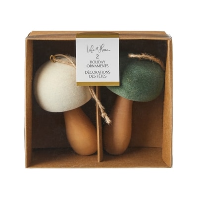 Life at Home Wooden Mushroom Ornaments 2 Pack 2 ea, $4.50/1ea