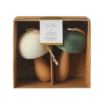 Life at Home Ensemble de 2 ornements de champignons en bois 2 ea, 2,93 $/1ch