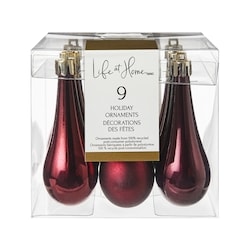 Life at Home Dew Drop Holiday Ornaments 9 Pack - Burgundy 9 ea, $0.78/1ea