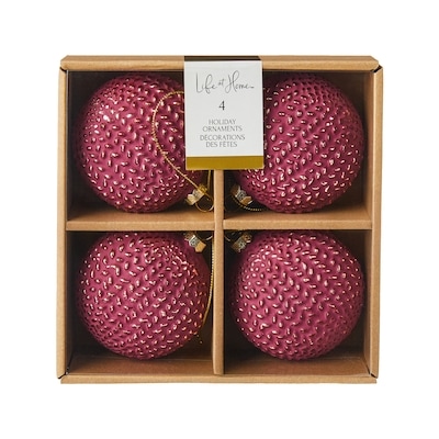 Life at Home Ensemble de 4 ornements en verre à texture tricotée – bourgogne 1 ea, 14,00 $/1ch