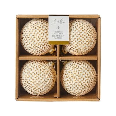 Life at Home Ensemble de 4 ornements en verre à texture tricotée – ivoire 1 ea, 14,00 $/1ch