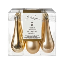 Life at Home Ensemble de 9 décorations des fêtes en forme de goutte – or 9 ea, 0,78 $/1ch