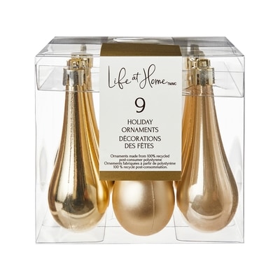 Life at Home Ensemble de 9 décorations des fêtes en forme de goutte – or 9 ea, 0,78 $/1ch