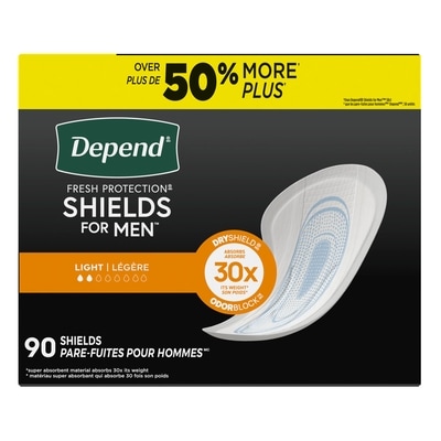 Depend Pare-fuites pour hommes contre l’incontinence, absorption légère, 90 unités 90 ea, 0,47 $/1ch