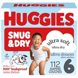 Huggies Couches pour bébé Snug & Dry, taille 6 (28-44 lb), contenant de 112 unités 112 ea, 0,37 $/1ch