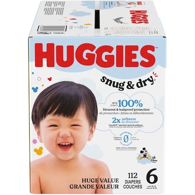 Huggies Couches pour bébés Snug & Dry, taille 6, 112 couches 112 ea, 0,37 $/1ch