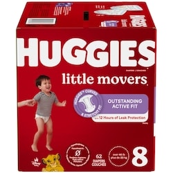 Huggies Couches pour bébés Little Movers, taille 8, 62 couches 62 ea, 0,56 $/1ch