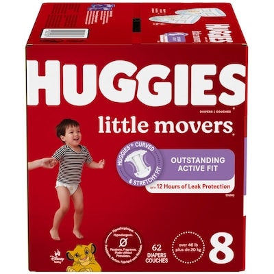 Huggies Couches pour bébés Little Movers, taille 8, 62 couches 62 ea, 0,65 $/1ch