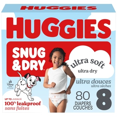 Huggies Snug & Dry Baby Diapers, Size 8 (46+ lbs), 80 Ct 80 ea, $0.52/1ea