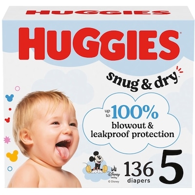 Huggies Snug & Dry Baby Diapers, Size 5 (27+ lbs), 136 Ct 136 ea, $0.31/1ea