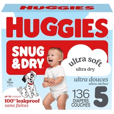 Huggies Couches pour bébés Snug & Dry, taille 5, 136 couches 136 ea, 0,32 $/1ch