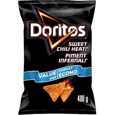 Doritos Chips tortilla aromatisées Piment infernal!, format écono 400 g, 1,75 $/100g