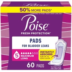 Incontinence Pads, Maximum Absorbency, Long, 60 Ct