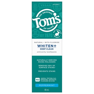Tom's of Maine Anticavity Toothpaste Whiten+ Deep Clean Peppermint 85 ml, $9.40/100ml