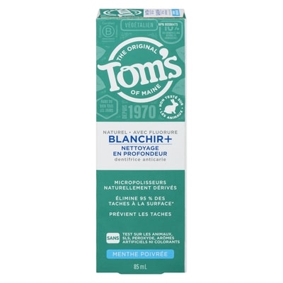 Tom’s of Maine Dentifrice antitartre blanchir+ nettoyage en profondeur menthe poivrée 85 ml, 9,28 $/100ml