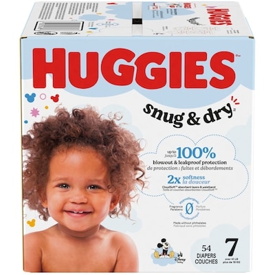 Huggies Couches pour bébés Snug & Dry, taille 7, 54 couches 54 ea, 0,61 $/1ch