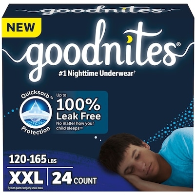 Goodnites Boys Nighttime Underwear, XXL (120-165+ lbs), 24 Ct 24 ea, $1.50/1ea
