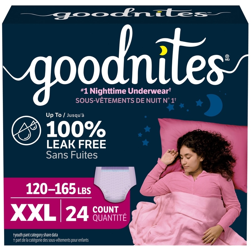 Goodnites Girls' Nighttime Underwear, Size XXL (120-165 lbs), 24