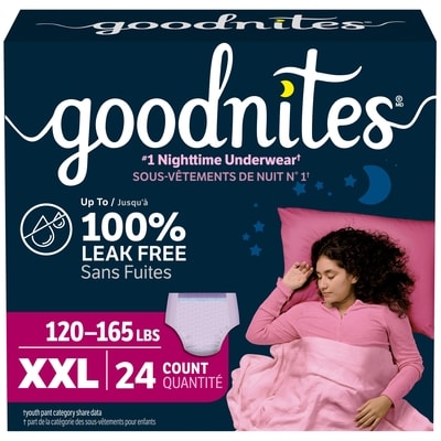 GoodNites Sous-vêtements de nuit pour filles, taille TTG (54 à 75 kg [120 à 165 lb]), 24 sous-vêtements 24 ea, 1,37 $/1ch
