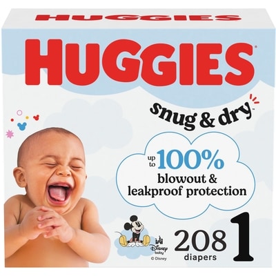 Huggies Snug & Dry Baby Diapers, Size 1 (8-14 lbs), 208 Ct 208 ea, $0.17/1ea