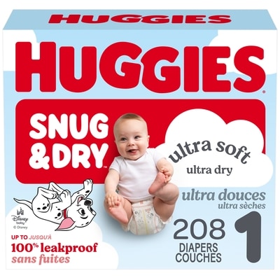 Huggies Couches pour bébés Snug & Dry, taille 1, 208 couches 208 ea, 0,23 $/1ch