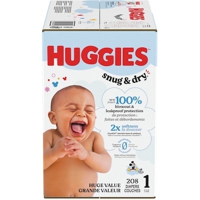 Huggies Couches pour bébés Snug & Dry, taille 1, 208 couches 208 ea, 0,21 $/1ch