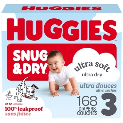 Huggies Couches pour bébés Snug & Dry, taille 3, 168 couches 168 ea, 0,29 $/1ch