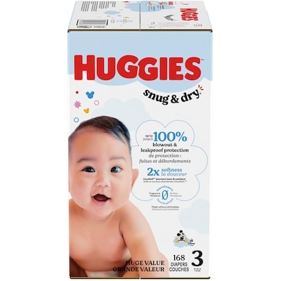 Huggies Couches pour bébés Snug & Dry, taille 3, 168 couches 168 ea, 0,24 $/1ch
