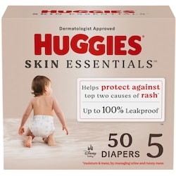 Skin Essentials Baby Diapers, Size 5 (27+ lbs), 50 Ct