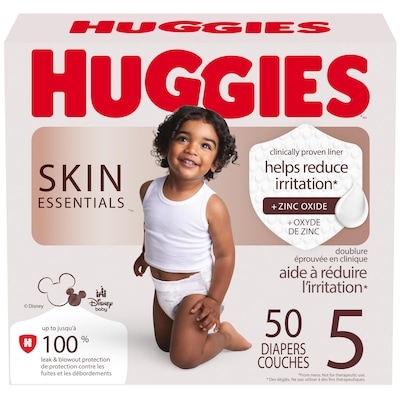 Huggies Couches pour bébés Skin Essentials, taille 5 (plus de 27 lb), 50 couches 50 ea, 0,72 $/1ch