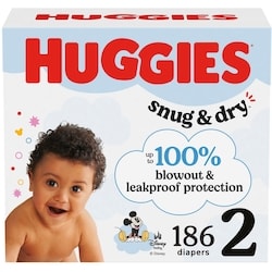 Snug & Dry Baby Diapers, Size 2 (12-18 lbs), 186 Ct