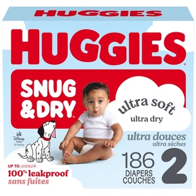 Huggies Couches pour bébés Snug & Dry, taille 2, 186 couches 186 ea, 0,26 $/1ch