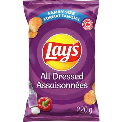 Lay's All Dressed Flavoured Potato Chips 220 g, $1.25/100g