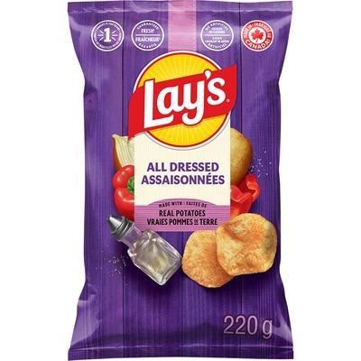 Lay’s Croustilles Assaisonnées, format familial 220 g, 1,58 $/100g