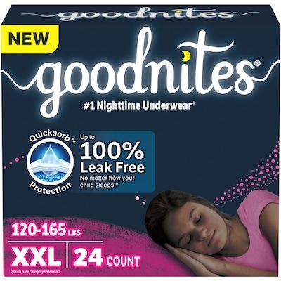 Goodnites Girls Nighttime Underwear, XXL (120-165 lbs), 24 Ct 24 ea, $1.50/1ea