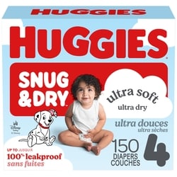Huggies Couches pour bébé Snug & Dry, taille 4 (20-32 lb), contenant de 150 unités 150 ea, 0,28 $/1ch
