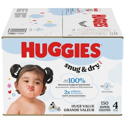 Huggies Couches pour bébés Snug & Dry, taille 4, 150 couches 150 ea, 0,29 $/1ch
