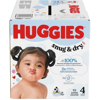 Huggies Couches pour bébés Little Snugglers,  taille 4, 92 couches 92 ea, 0,37 $/1ch