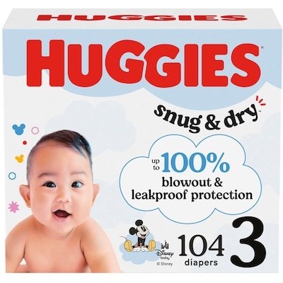 Huggies Snug & Dry Baby Diapers, Size 3 (16-28 lbs), 104 Ct 104 ea, $0.33/1ea