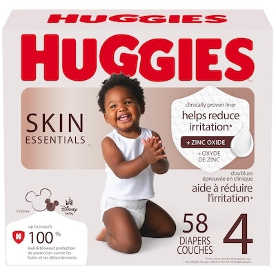 Huggies Couches pour bébés Skin Essentials, taille 4 (10 à 17 kg [22 à 37 lb), 58 couches 58 ea, 0,57 $/1ch