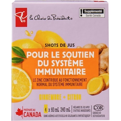 le Choix du Président Shots de mélange de jus avec d'autres ingrédients -gingembre et citron 1 ea, 10,00 $/1ch
