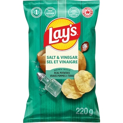 Lay’s Croustilles assaisonnées Sel et vinaigre 220 g, 1,77 $/100g