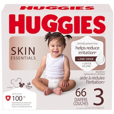 Huggies Couches pour bébés Skin Essentials, taille 3 (7 à 13 kg [16 à 28 lb), 66 couches 66 ea, 0,50 $/1ch