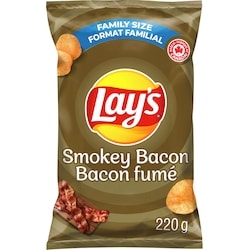 Lay’s Croustilles assaisonnées Bacon fumé 220 g, 1,77 $/100g