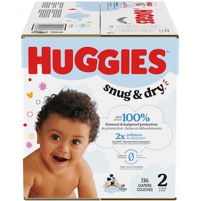 Huggies Couches pour bébés Snug & Dry, taille 2, 116 couches 116 ea, 0,30 $/1ch