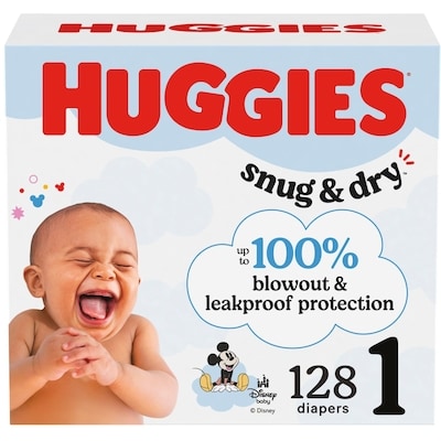 Huggies Snug & Dry Baby Diapers, Size 1 (8-14 lbs), 128 Ct 128 ea, $0.28/1ea