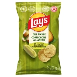 Lay’s Croustilles assaisonnées Cornichons à l'aneth 220 g, 2,40 $/100g